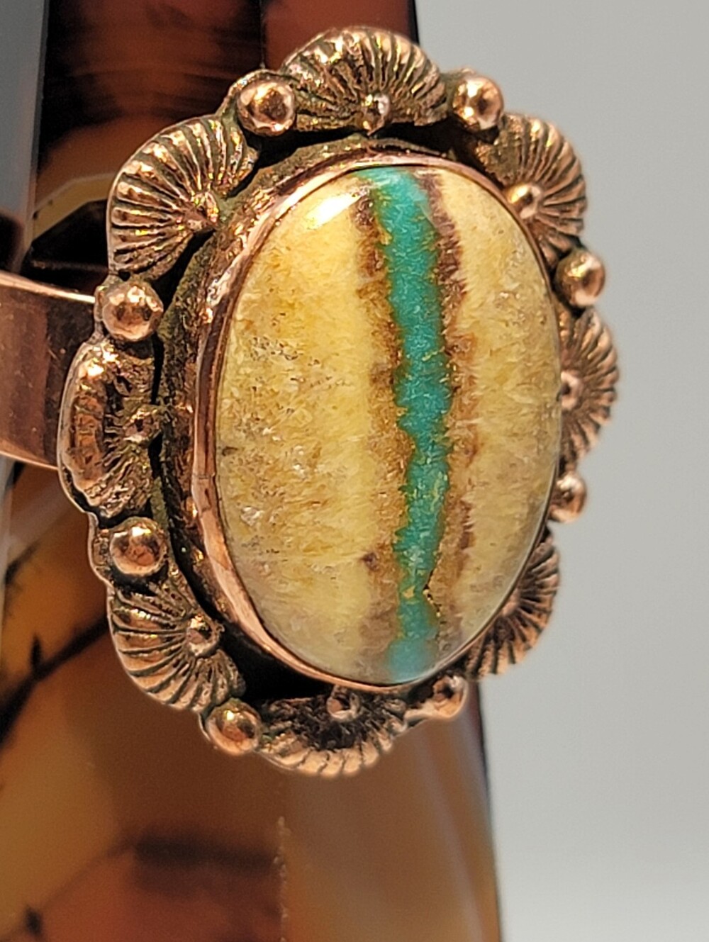 Copper Royston Ribbon Turquoise Adjustable Ring | Signed ESSIE | Sizes 8.5–10.5